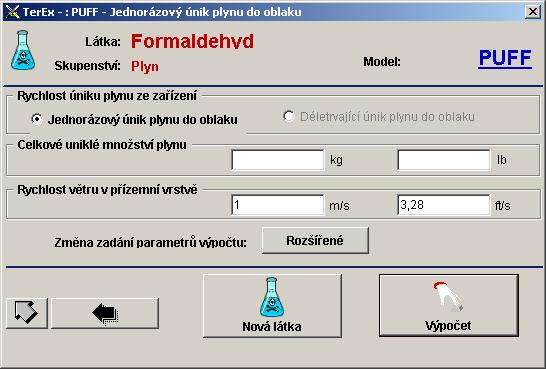 Modul havarijní modely parametry výpočtu Hodnoty nejsou předem