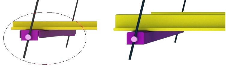 Další změna je u profilu U, zde zmenšena šířka ze 120mm na 90mm a výška zvýšena z 50mm na 65mm. Na koncích těchto profilů je navařen plech tl. 4mm s dírou pro čep Ø20mm.