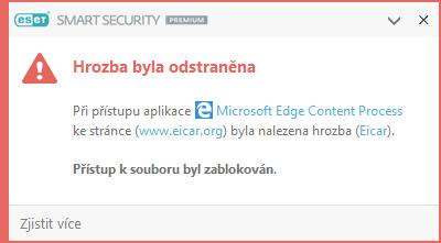 Každý z těchto modulů používá standardní úroveň léčení. Program se pokusí soubor vyléčit a přesunout do Karantény, nebo přeruší spojení. Oznámení se zobrazují v pravé dolní části obrazovky.