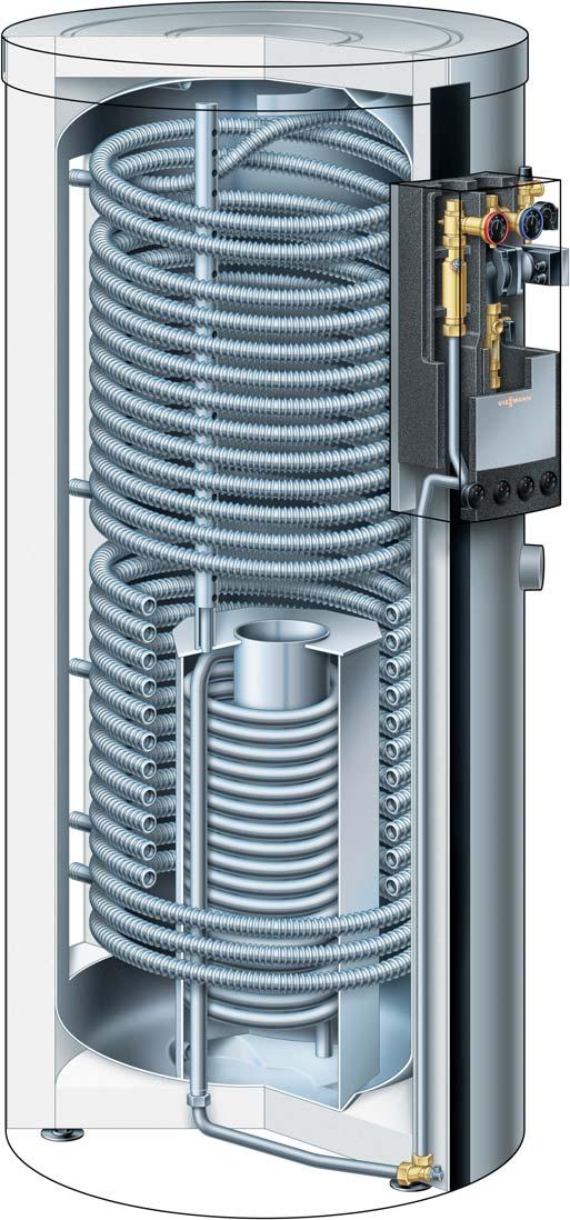 Vitocell 340-M/360-M Akumulační zásobník topné vody s ohřevem pitné vody 1 Vlnitá trubka na pitnou vodu z nerezové ušlechtilé oceli Solární čerpací stanice (typ PS10) k montáži zásobníku, s vysoce