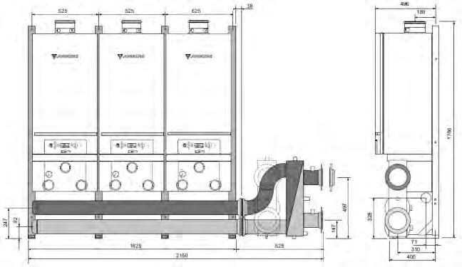 Plynové kondenzační kotle nad 50 kw Rozměrový výkres kaskády 3 kotlů CerapurMaxx Příslušenství ke kotlům CerapurMaxx a ke kaskádám z těchto kotlů Čerpadlová skupina Obsahuje energeticky úsporné