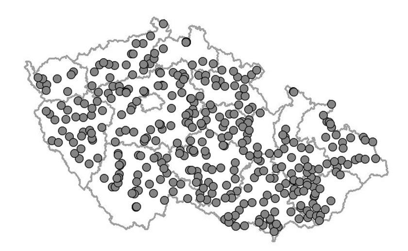 6. PŘÍLOHA Obr. I. Přehled pozorovacích bodů v rámci průzkumu výskytu a rozšíření plevelů v České republice v roce 2012. Seznam map výskytu vybraných plevelů (obr. II XII) Obr. II, str.