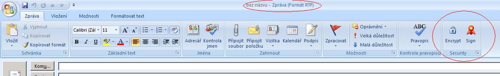 Na rozdíl od šifrování lze podepsaný e-mail zaslat libovolnému uživateli (ikona pro podpis).