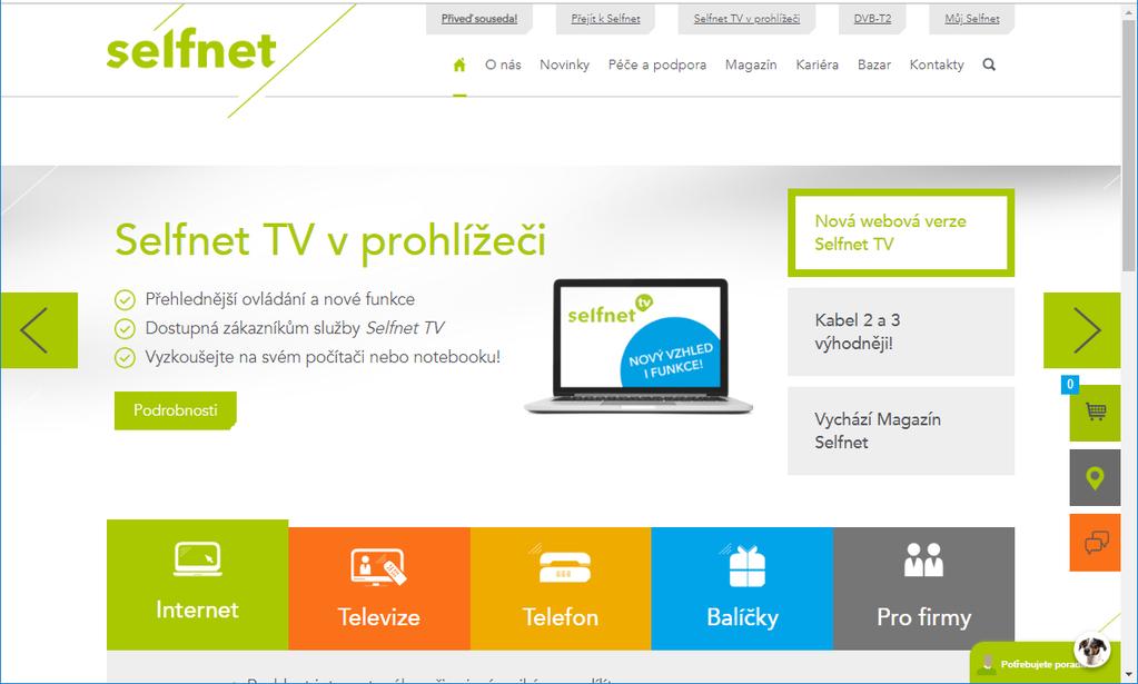 Přihlášení 1. Webová verze Selfnet TV je dostupná na adrese https://tv.selfnet.cz nebo prostřednictvím webové stránky www.selfnet.cz a odkazu Selfnet TV v prohlížeči v horní části webové stránky.