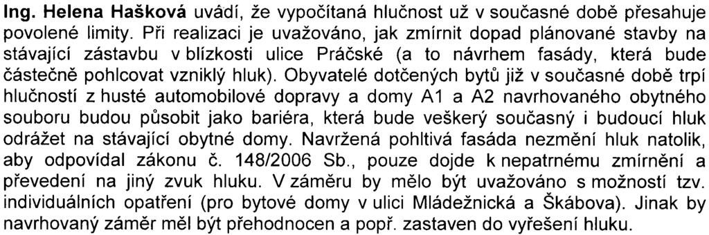 V poslední dobì zde vzrostl provoz na komunikaci Práèská a tím i hluènost a zplodiny. Obává se, že navrhovaná výstavba znehodnotí výhled a bude bránit pøímému svìtlu do oken stávajících objektù. Ing.