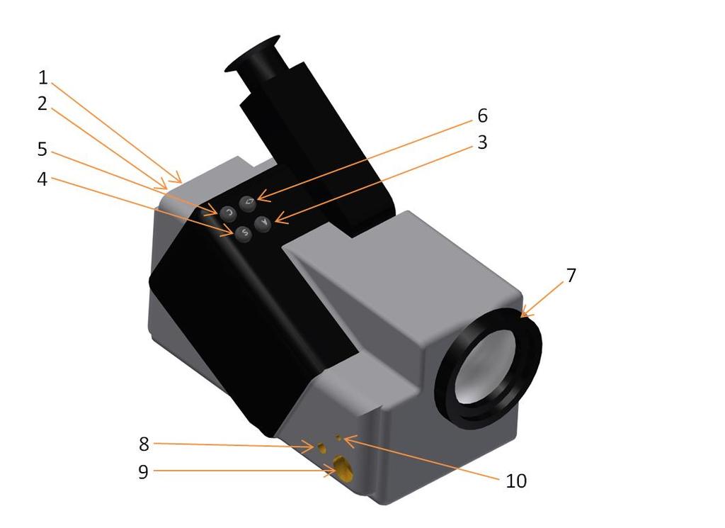 FSI VUT DIPLOMOVÁ PRÁCE List 45 Ovládání termokamery Pro ovládání termokamery slouží tlačítka, která jsou umístěná na krytu kamery. Jejich rozmístění je uspořádáno tak, aby ovládání bylo snadné.