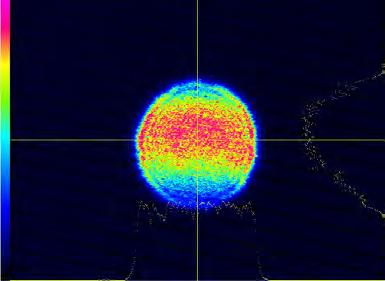 E.7 Tvarovaný svazek z L4 metodou průchodu svazku aperturou 2 mm AB3 Obr.E.7.1: Intenzitní profil Top hat svazku (AB3) z obslužného programu LBP - Wx = 991 μm, Wy = 922 μm.