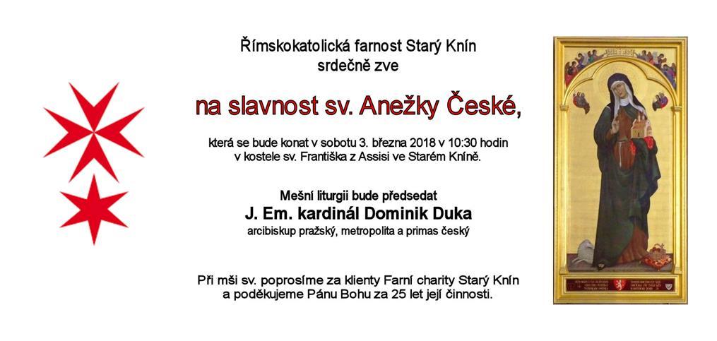 3. března se těšíme na návštěvu pana kardinála Dominika Duky, který přijal naše pozvání a spolu s námi ve farním kostele sv. Františka bude slavit eucharistii ze slavnosti sv.