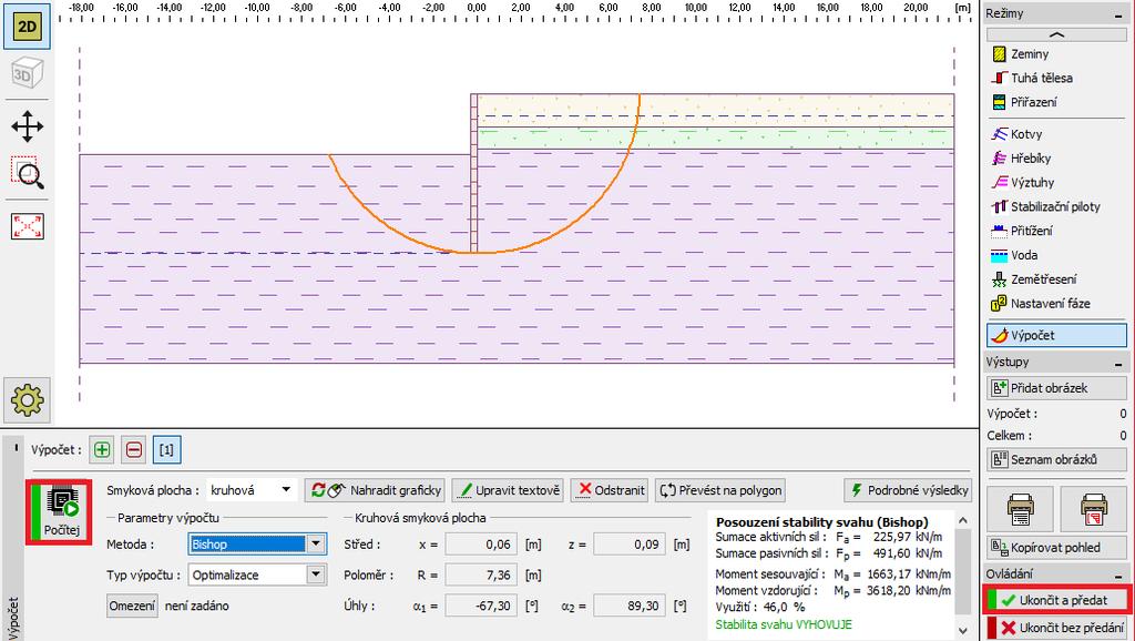 Program Stabilita svahu rám výpočet (fáze 1) Po dokončení