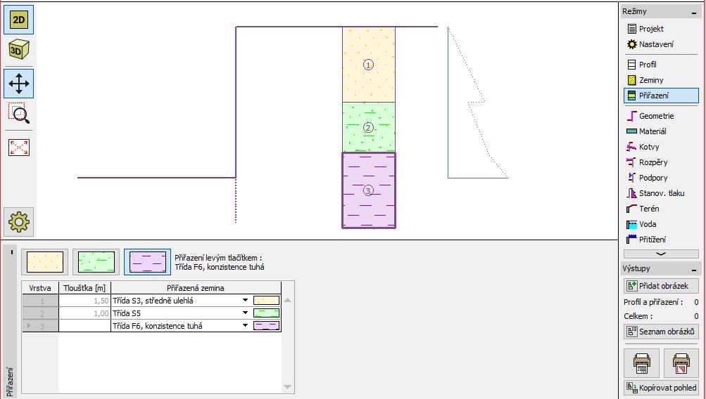 Poté přejdeme do rámu Přiřazení, kde jednotlivé zeminy přiřadíme do