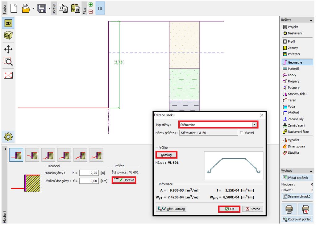 Rám Přiřazení přiřazení zemin do vrstev Přesuneme se do rámu Geometrie, ve