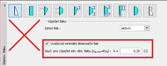 Poté se přesuneme se do rámu Stanovení tlaku, kde zvolíme možnost uvažovat minimální dimenzační tlak.