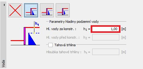 V rámu Voda zadáme hladinu podzemní vody, která se nachází v