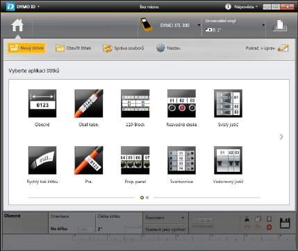 O softwaru DYMO ID Následující obrázek ukazuje některé z hlavních funkcí, dostupných v softwaru DYMO ID.