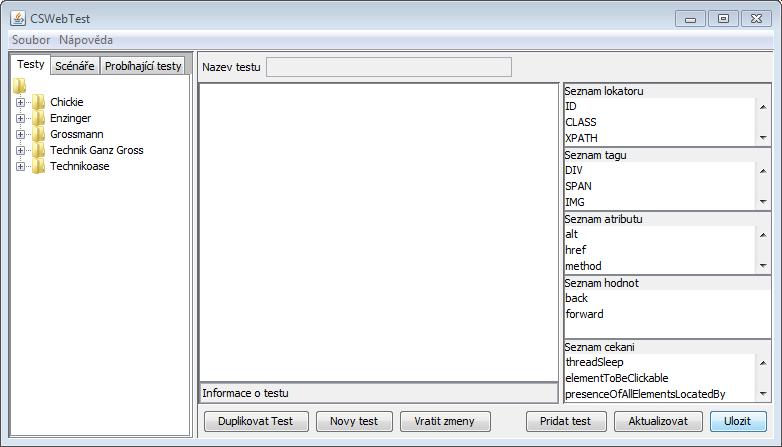 Grafické uživatelské rozhraní aplikace Realizace aplikace CSWebTest Obrázek 5.4: Editor testu Obrázek 5.5: Okno, ve kterém se zobrazuje editace testu, nebo příkazu. se vyskytoval kurzor myši.