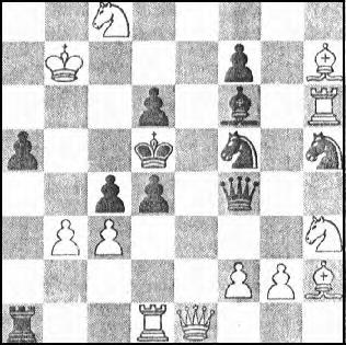 1.... Jc4 2. Dd4+ Vxd4 3. Jc3 mat alternativně 1.... Jf6+ 2. Vxf6 Jc4 3. Jc7 mat Zdroj: J.