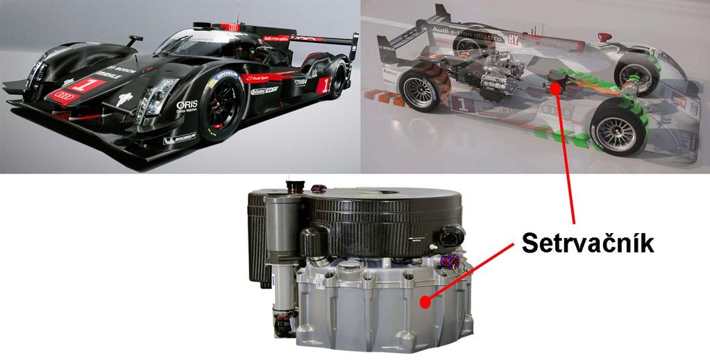 Dalším příkladem využití setrvačníku je Audi e-tron Quattro na Obr. 1.4 v sérii závodů Le Mans, kdy se umisťují pravidelně od roku 2011 na předních příčkách. Obr. 1.4 Audi e-tron Quattro [32] 1.