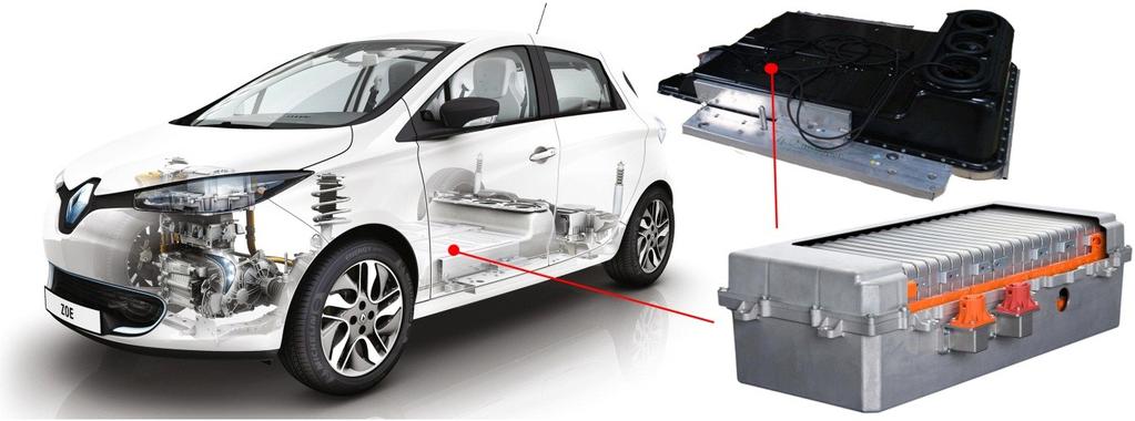 2.6.2 Renault Zoe Tento elektromobil disponuje Li-ion baterií (Obr. 2.12), výrobce LG Chem, s kapacitou 22 kwh, která umožňuje dojezd okolo 210 km.