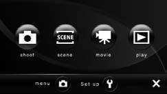 Výchozí zobrazení monitoru/dotykový panel a základní ovládání Úvod Ovládací prvky obrazovky HOME Chcete-li v režimu fotografování nebo přehrávání (A 8, 10) přepnout na výchozí obrazovku HOME,