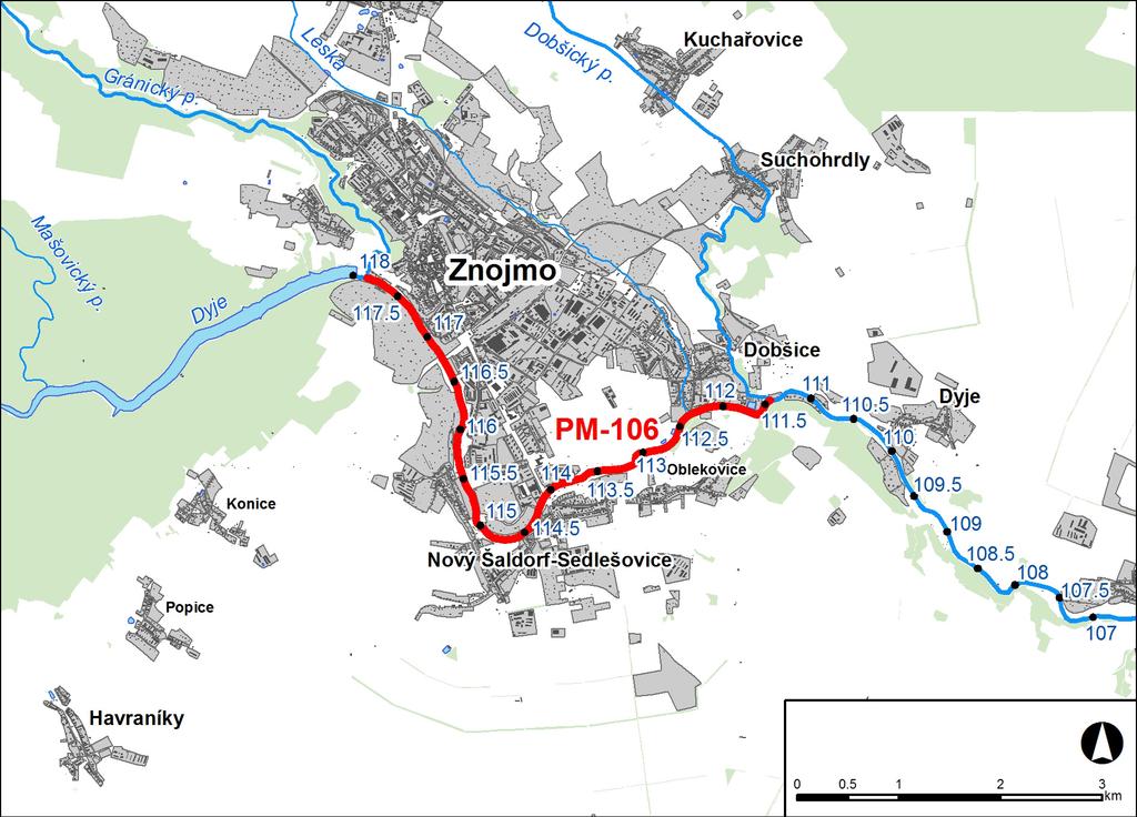 1. LOKALIZACE Předmětem řešeného území je úsek na toku Dyje v km 111,442 117,858*. Obr. č. 1 Přehledná mapa řešeného území 2. CHARAKTERISTIKA OBLASTI S VÝZNAMNÝM PODŇÝM RIZIKEM 2.