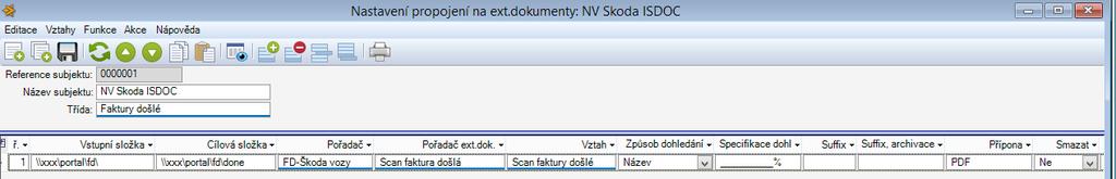 Parametry Nastavení propojení na externí dokumenty: Specifikace pro dohledání: Nezadáno = přesná shoda názvů X% = reference shodná s názvem souboru za