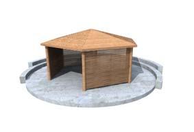 Zábavné hřiště s hracími prvky Orientační rozměr: 4 500 x 5 500 mm Popis: hřiště z dřevěných panelů 1 200 x 1 500 mm, kreslící tabule, prolézací tunel, vodorovná a svislá síťová stěna, hrazdy, 2