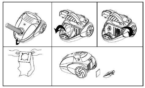 Uskladnenie Upozornenie Nikdy nevysávajte bez sáčka alebo s poškodeným sáčkom, nečistota by sa dostala do motora, čo by spôsobilo jeho poškodenie. Spotrebič skladujte na suchom mieste!
