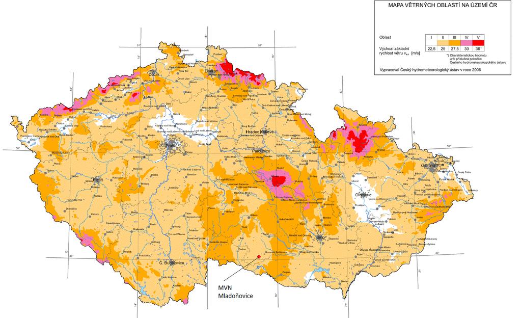 Obrázek 18 Mapa větrných oblastí na území ČR.