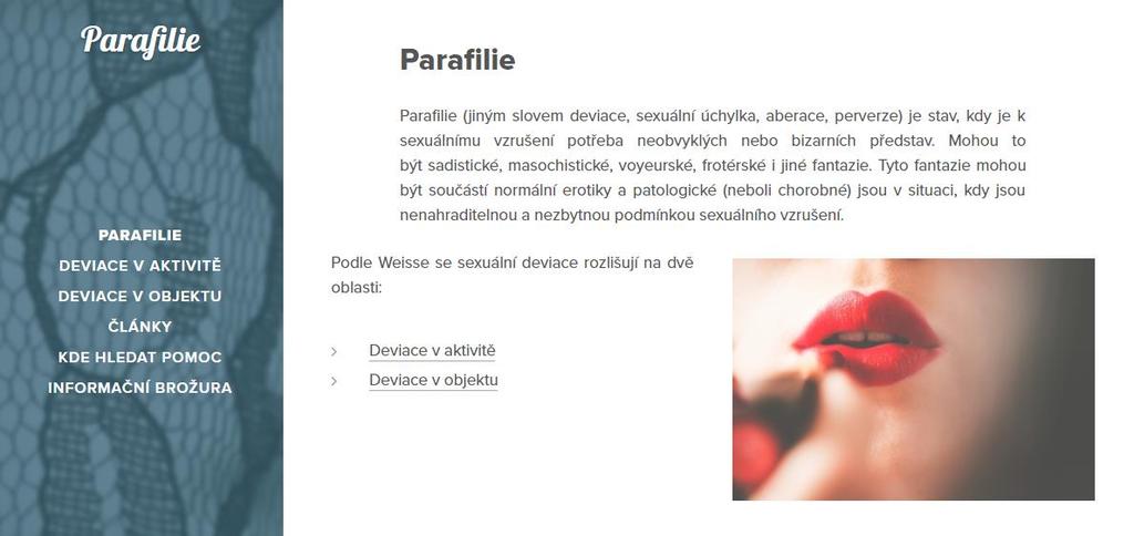 6.2 Výstup č. 2 Webové stránky Druhý výstup se zabýval tvorbou webových stránek parafilie.webnode.cz.