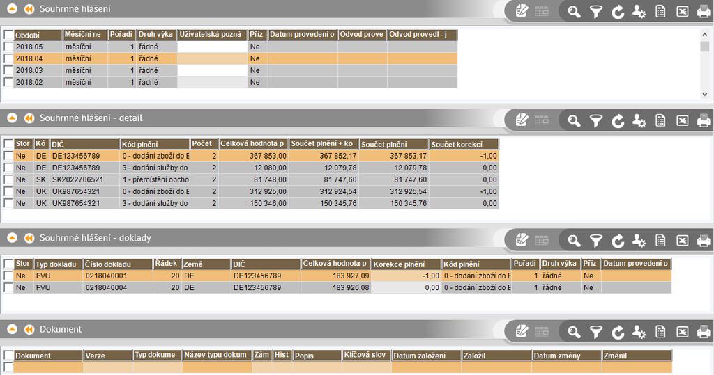 Odkaz Kontrolní opis Odkazem je zobrazena sestava (ve formátu STI) tak, jak budou částky vstupovat do vygenerovaného exportního XML souboru. Tedy např.