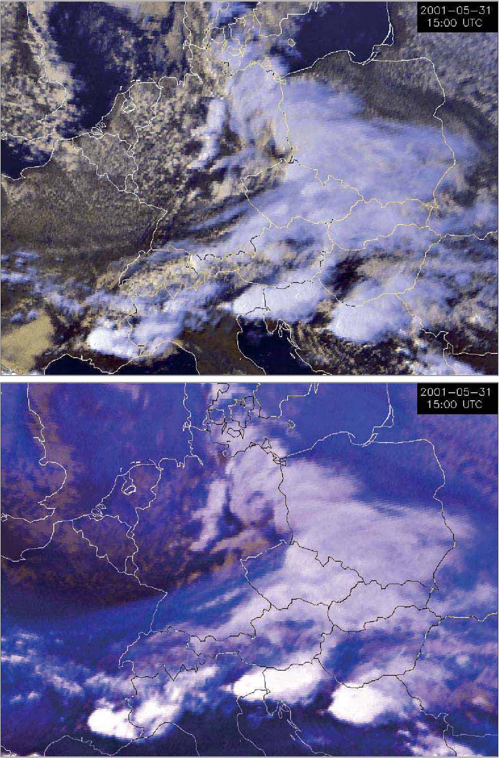 Central Europe as seen by geostationary weather satellite Meteosat 7 a t 14:52 UTC.