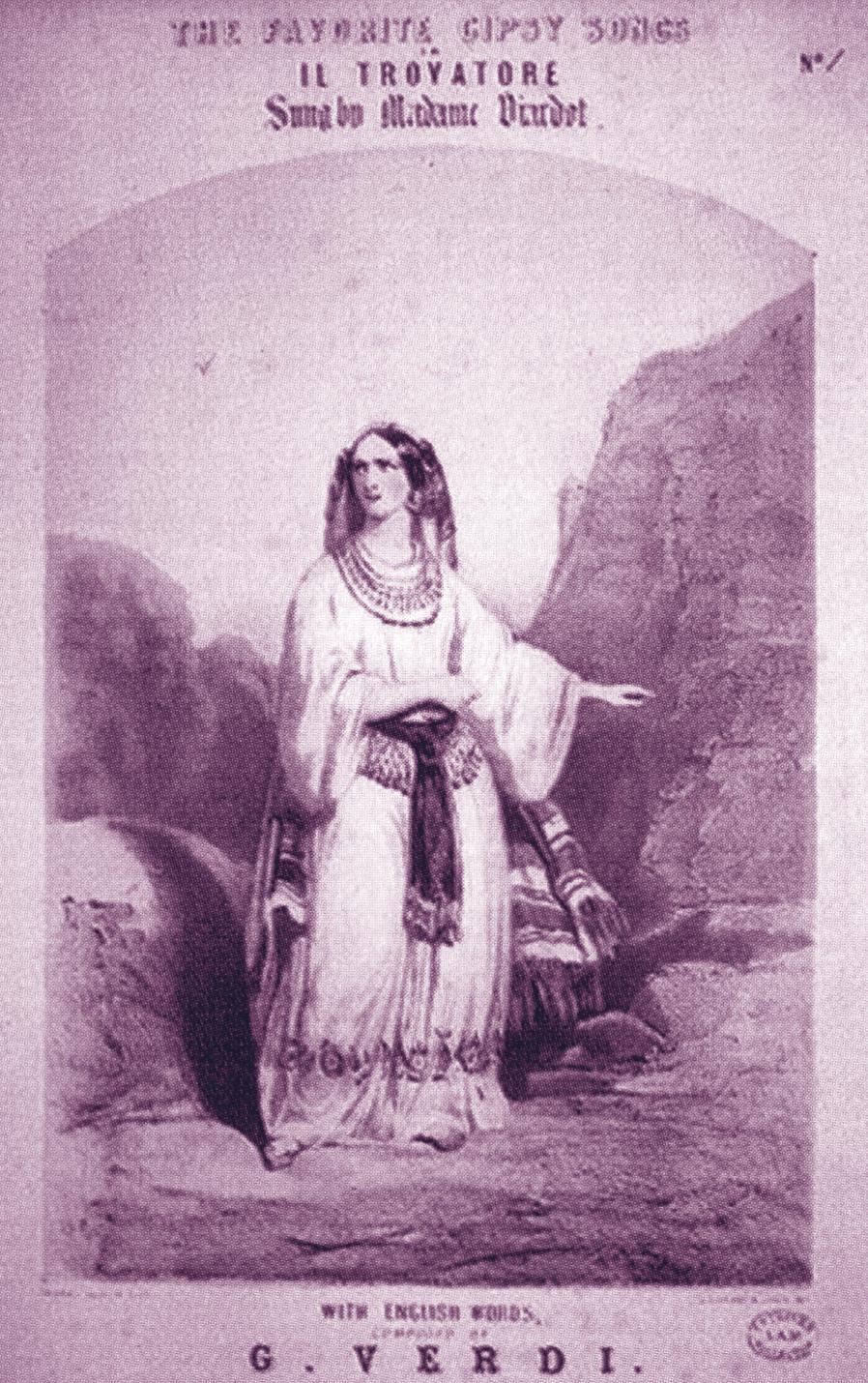 Il Trovatore (Trubadúr) byl uveden 19. ledna 1853 v Teatro Argentina v Římě TRUBADÚR 2. dějství: Cikánka Manrico v souboji s Lunou utrpěl těžké zranění a je u své matky v cikánském táboře.