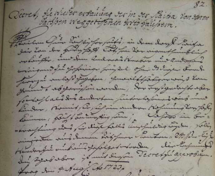1723: dekret vrchnosti: příspěvek na znovu vystavění