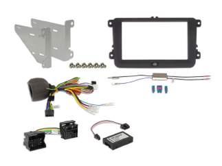 The parts for mechanical fitting are included as well as an interface that allow to retain the VW s air condition and heater control screens as well as the optical parking sensor representation.