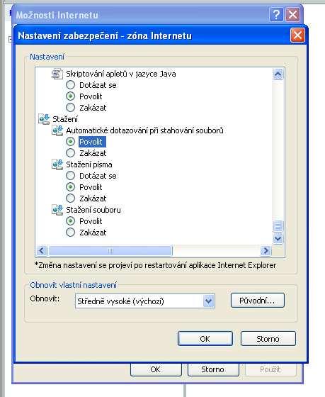 Nastavení prohlížeče Internet Explorer Pokud uživatel zaznamená problém se zobrazením jednotlivých položek v egonis, může to být způsobeno nastavením úrovně bezpečnosti v aplikaci Internet Explorer.