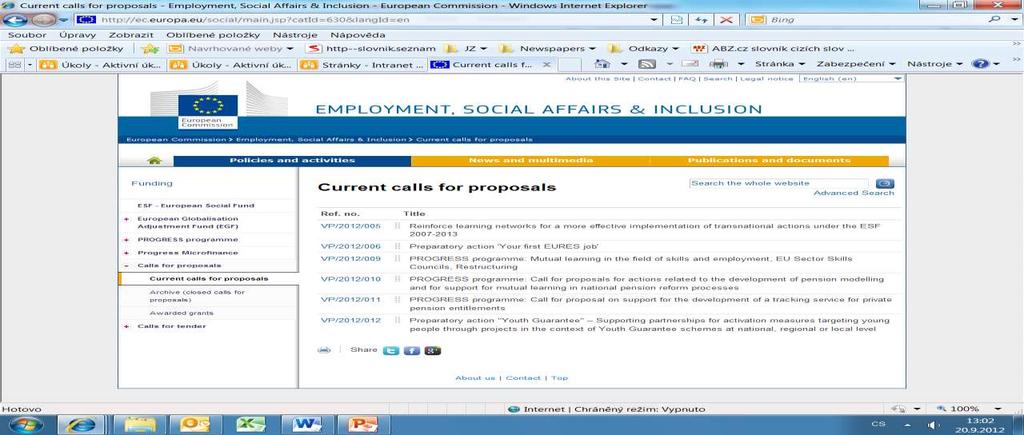 Kde hledat výzvy http://ec.europa.
