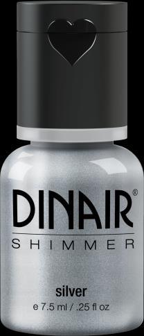Airbrush oční stíny Dinair Shimmer - lesklé Odstíny s jemným perlovým třpytem Přirozeně jemné i výrazné odstíny Pro pozvolné přechody mezi odstíny Od jemného až po syté krytí Vydrží 18+ hodin Na bázi
