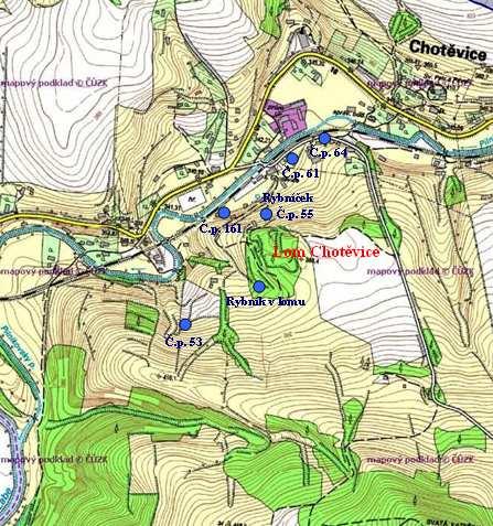vytipovány jako hydrogeologické objekty sezónního zámru, zdokumentovány a zameny viz píloha. 4 hydrogeologického posudku a následující obrázek. 5. S výjimkou pramenní jímky u domu.p.53 objekty nejsou využívány nebo pouze jako zdroje užitkové vody - hlavn pro závlahu.