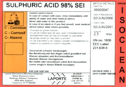 odobnou čistotu musí mít i jiné chemikálie jako jsou kyseliny, rozpouštědla a