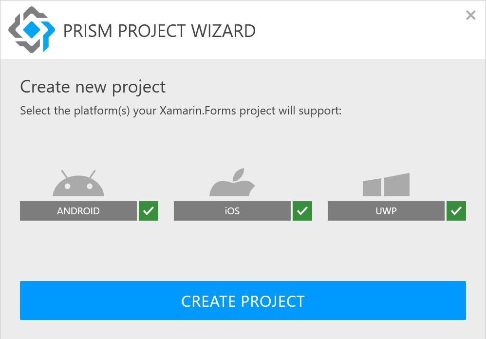 Obr. 9 Dostupné platformy Prism 1.1 Třída aplikace při vytvoření projektu pomocí šablony dědí ze třídy PrismApplication.