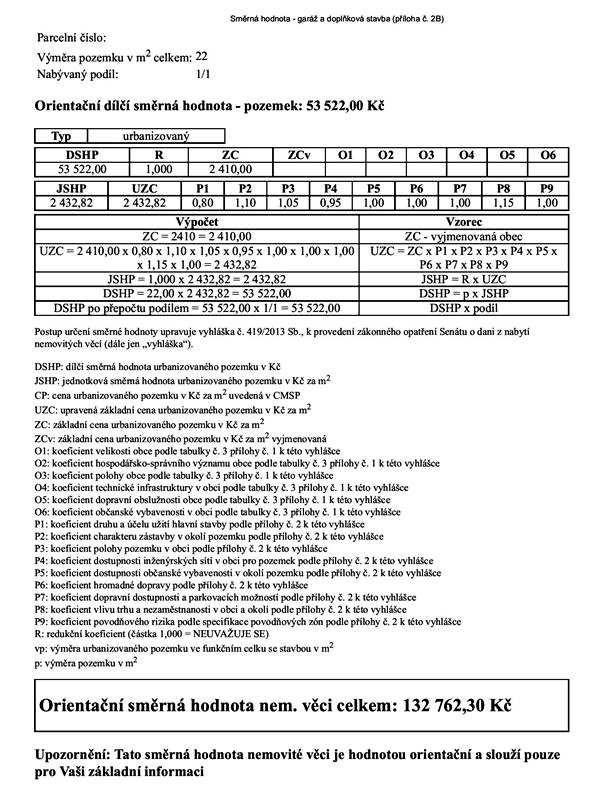 Obrázek 3: Výpočet směrné hodnoty pro nemovitost 2. část Zdroj: Vlastní.