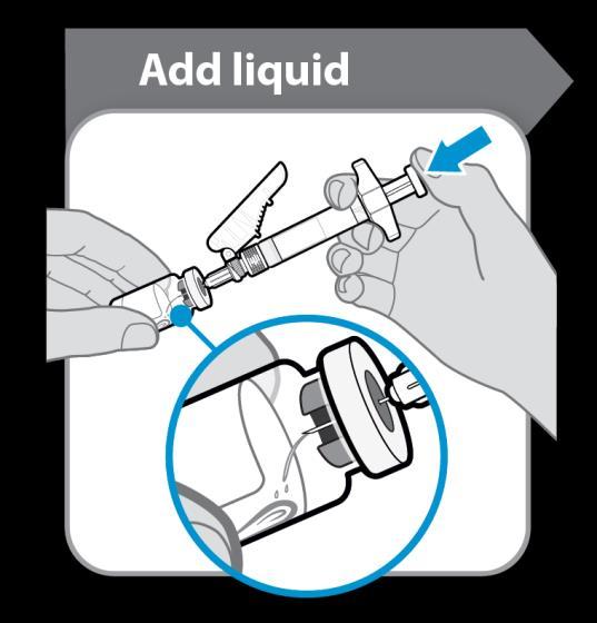 Přidejte tekutinu Do injekční lahvičky s práškem přidejte rozpouštědlo. Rozpouštědlo se má do injekční lahvičky vytlačit pomalu, aby se nemohla vytvořit pěna. Pak by byl přípravek nepoužitelný.