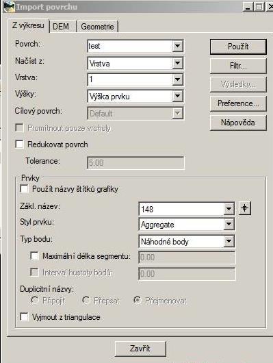 Následuje nová Triangulace a uložení nového povrchu. Obrázek 3.