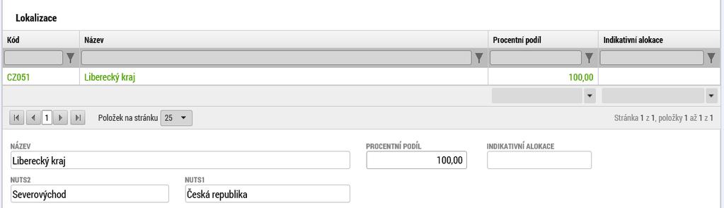 Procentní podíl je automaticky vyplněn na hodnotu 100 %.
