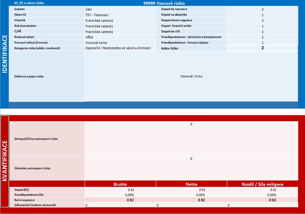 POPIS PROJEKTU (3A/4) One-page reporting rizik Jednoduchý ale komplexní reporting vždy stejnou formou: Od reportu jediného významného rizika obsahujícího