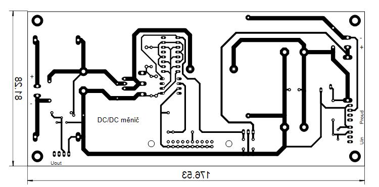 Obr. 27 - DPS DC/DC měniče (strana spojů) Deska plošného spoje a osazovací plán měniče vygenerován z prostředí Eagle, z technických důvodů byly provedeny drobné změny