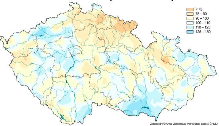 Obrázek 1: Úhrn srážek v ČR ve srovnání s normálem