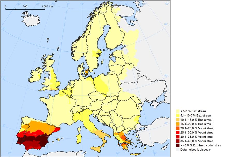 Graf 4: Nedostatek vody v Evropě vyjádřený pomocí indexu