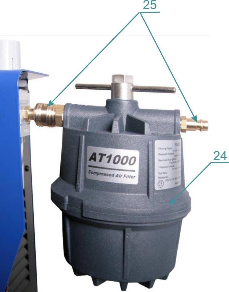 15/20 PŘEDŘADNÝ VZDUCHOVÝ FILTR PRO PEGAS 60 PLASMA Pro dosažení vysoké kvality řezání a pro vyloučení závažných poruch na hořáku je důrazně doporučeno, aby byl vždy do přívodu zařazen filtr obr. 3.