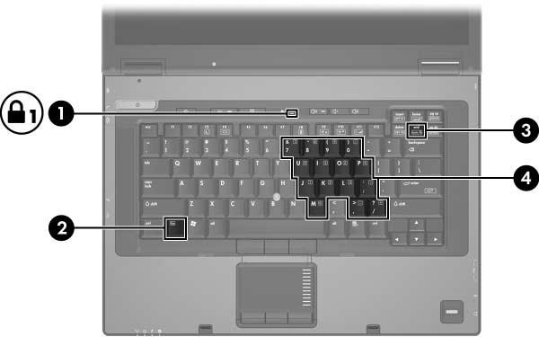 3 Numerické klávesnice Počítač obsahuje integrovanou numerickou klávesnici a podporuje také volitelnou externí numerickou klávesnici nebo volitelnou externí klávesnici, jejíž součástí je numerická